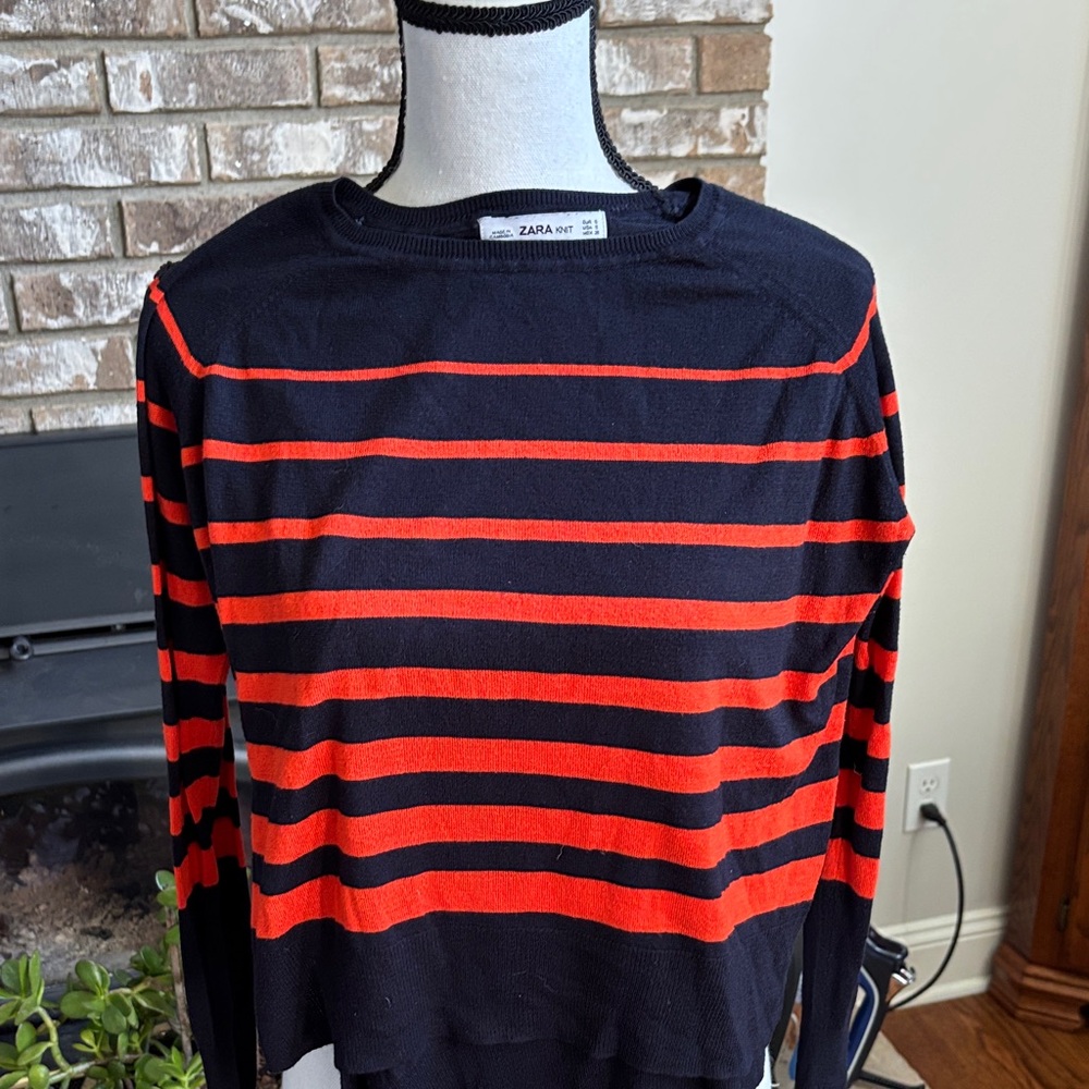 Zara Red Striped Knit Top Small